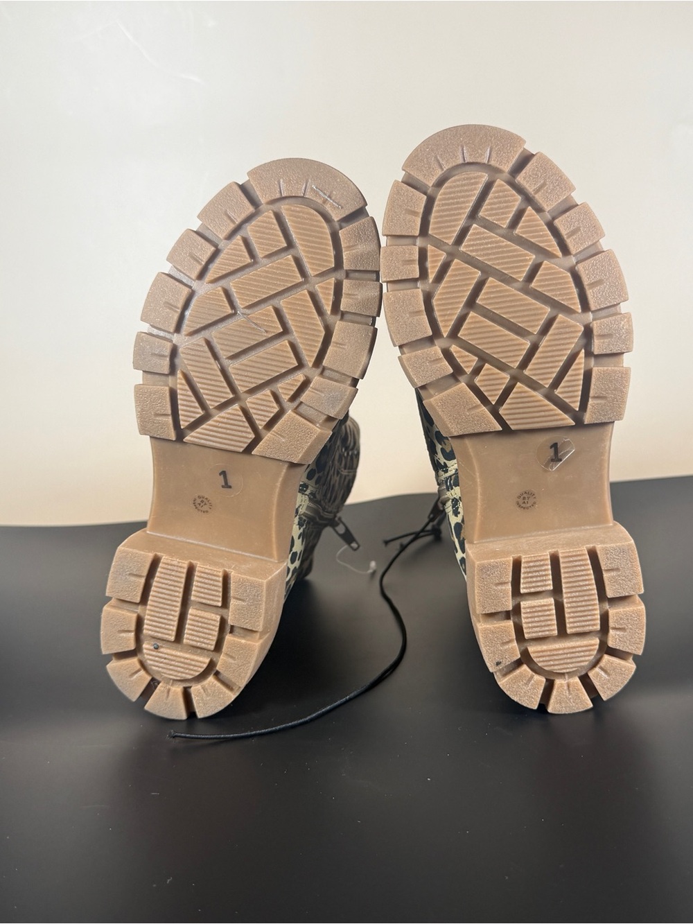 Leopard Print Lace-Up Combat Boots in Beige - Picture 5 of 5